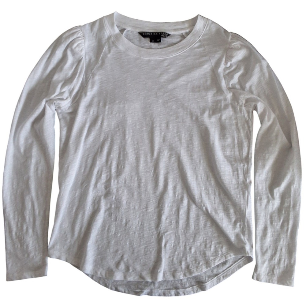 Veronica Beard Jeans M Pima Cotton Puff Sleeve Long Sleeve Tee Quiet Luxury Chic